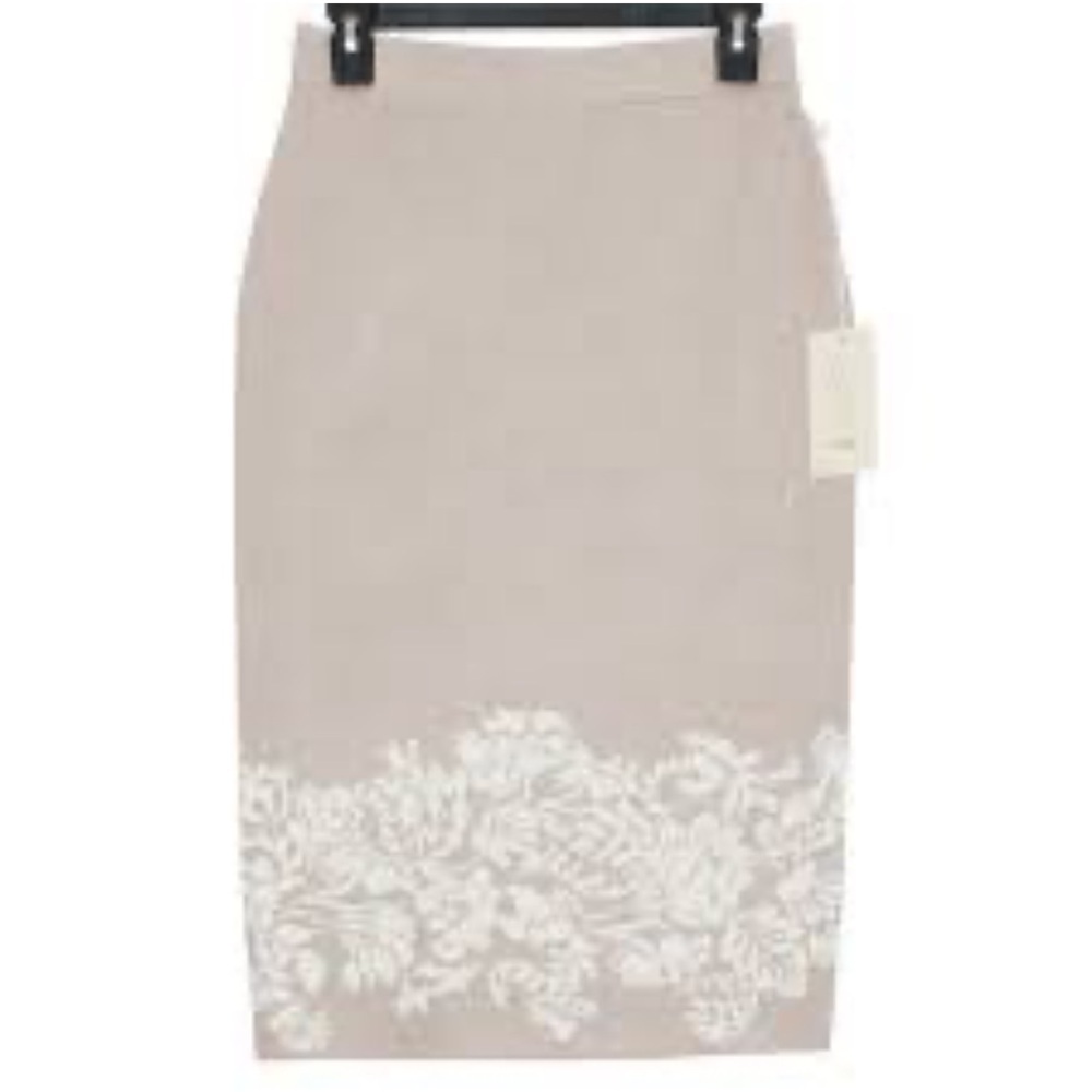 Joie Knit Floral Cottagecore Minimalist Feminine Cream Midi Elastic Skirt sz L